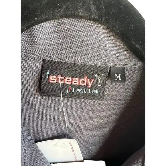 Vintage Steady Last Call Men's Shirt M Short Sleeve Gray Button Pinup Girls - Picture 8 of 12